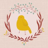 Cute vector floral card with bird