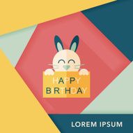 Happy birthday rabbit card flat icon with long shadow eps10 N12