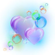 Romantic background with colorful bubble hearts shapes