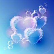 Romantic background with bubble hearts shapes on blue