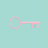 Heart shape pink key Flat design