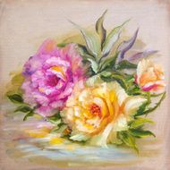 Vinage pink and yellow roses N7