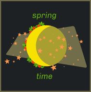 Spring moon time art with flowers around