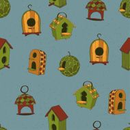 Colored birdhouses on a blue background N2