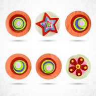 Set of floral circle design elements evoke front view flower