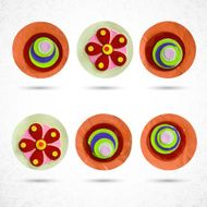 Set of floral circle design elements evoke front view flower N2