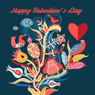 floral background with birds in love