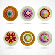 Set of floral circle design elements evoke front view flower N4