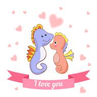 Illustration drawn by animal sea horse declaration of love