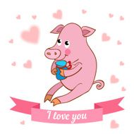 Illustration drawn by animal pig declaration of love
