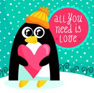 St Valentine's Day card with cute penguin