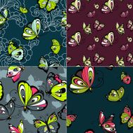 Set of four beautiful seamless patterns with butterflies