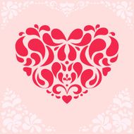 Red Floral Heart on Pink Background