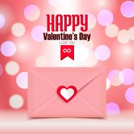 Valentine's day vector illustration pink envelope on bokeh background