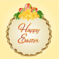 Round frame easter eggs and daffodils vector