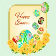 Easter frame eggs and daffodils vector