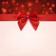 Greeting card template with red bow and a ribbon