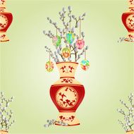 Seamless texture vase with branch pussy willow vector