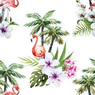 Flamingo with palms and flowers N2