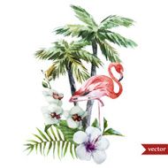 Flamingo with palms and flowers N3