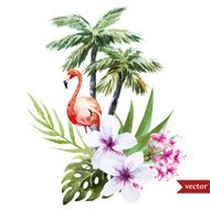 Flamingo with palms and flowers N4