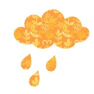 Vector cloud with raindrops and floral ornaments Weather icon N2