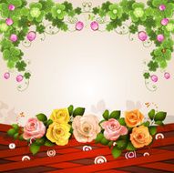 Background with red strips and roses