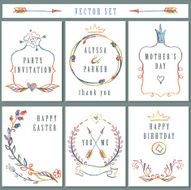 Vintage card set Pencil hand drawing decor