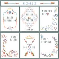 Vintage card set Pencil hand drawing decor N2
