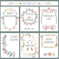 Vintage holiday card set Pencil hand drawing decor