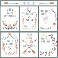 Vintage card set with hand drawing decor