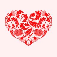 Red Floral Heart on White Background raster illustration
