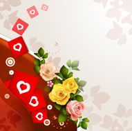 Red background with roses and butterflies N2