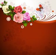 Red background with roses and butterflies N3