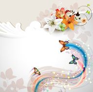 Background with lilies and butterflies