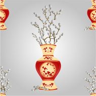 Seamless texture vase with branch pussy willow vector N2