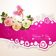 Pink background with heart and roses for Valentine's