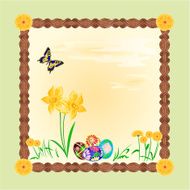 Daffodil and easter eggs frame vector