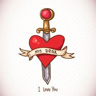 Doodle Greeting Card with sword ribbon and heart