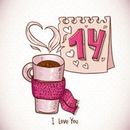 Greeting Card with cup of tea in a scarf N2