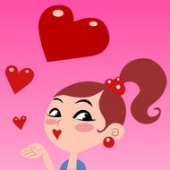 The girl gives kisses flying red heart N2