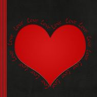 red heart on the black background greeting card