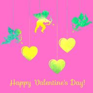 banner with watercolor silhouette of an angel and hearts