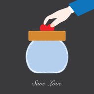 hand save heart to jar vector illustration eps10