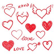 Vector hearts love set Hand drawn