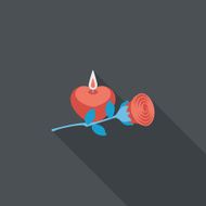 Valentine's Day candle and flower flat icon