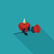 Valentine's Day candle and flower flat icon N2