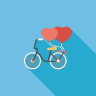 Valentine's Day love heart couple riding bicycle flat icon with N9