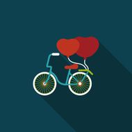Valentine's Day love heart couple riding bicycle flat icon with N10