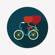 Valentine's Day love heart couple riding bicycle flat icon with N14
